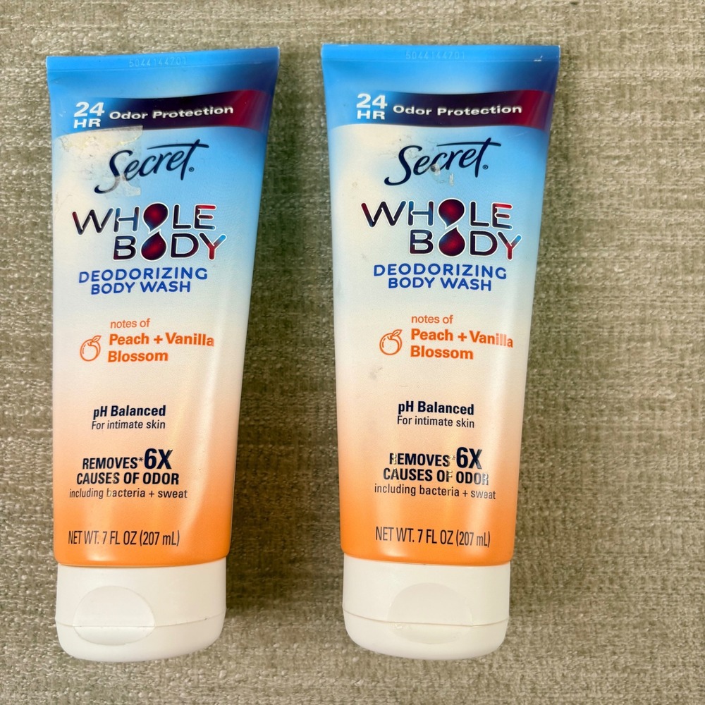 2 Secret Whole Body Deodorizing Body Wash 7oz Peach Vanilla 2pk Fresh
